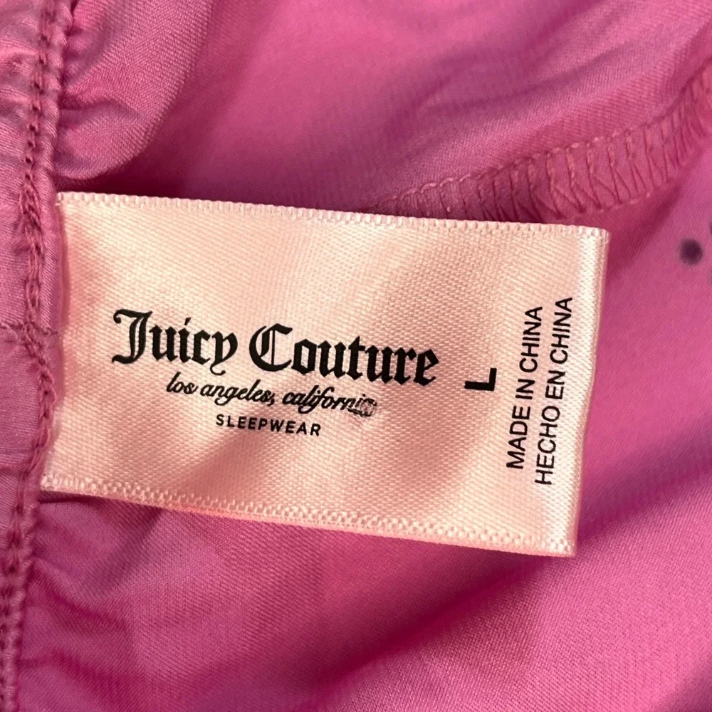 Juicy Couture Pink Satin Rhinestone Logo Pajama Pants Wide Leg Sleepwear Large